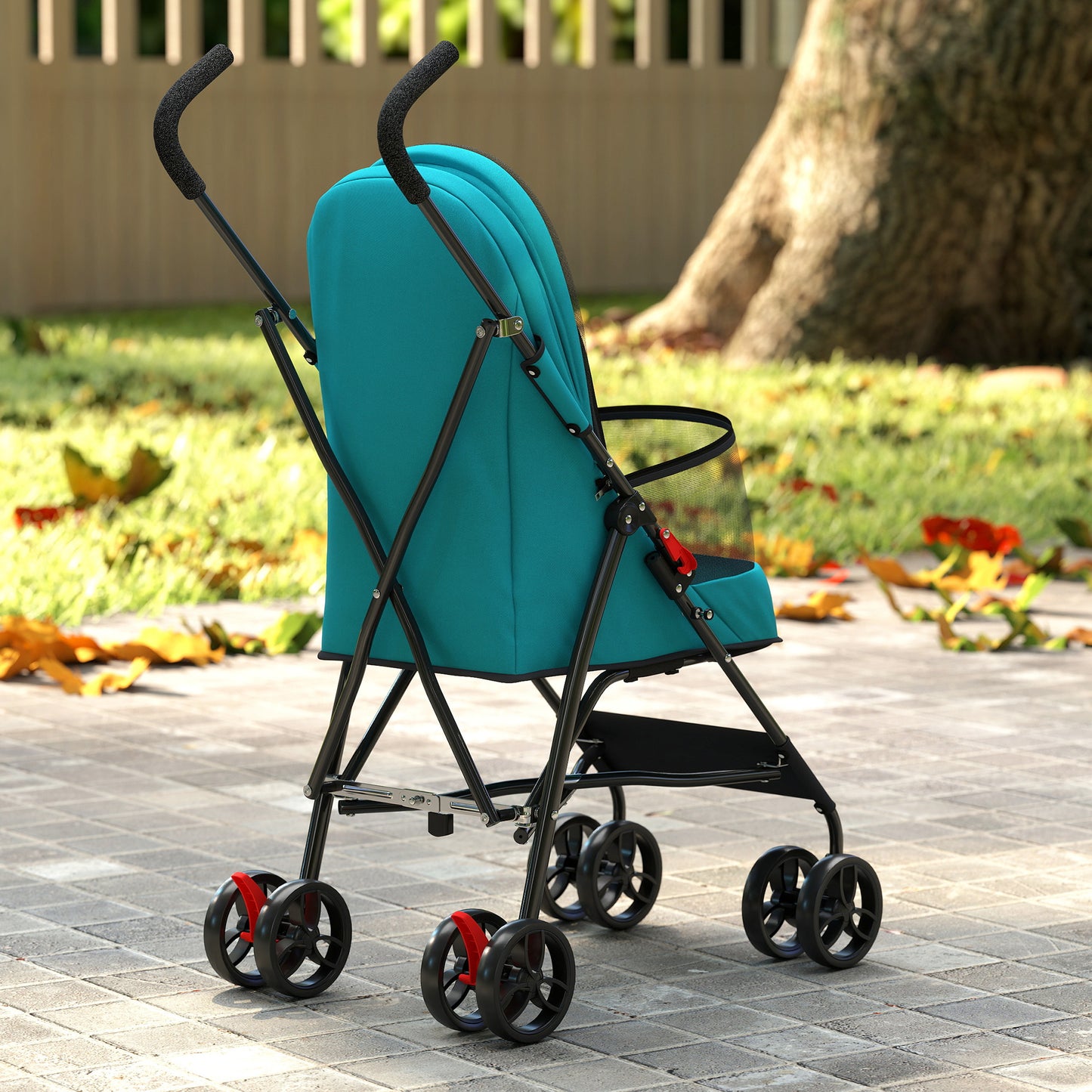 Foldable Dog Stroller with Mesh Windows for Mini Dogs, Dark Green