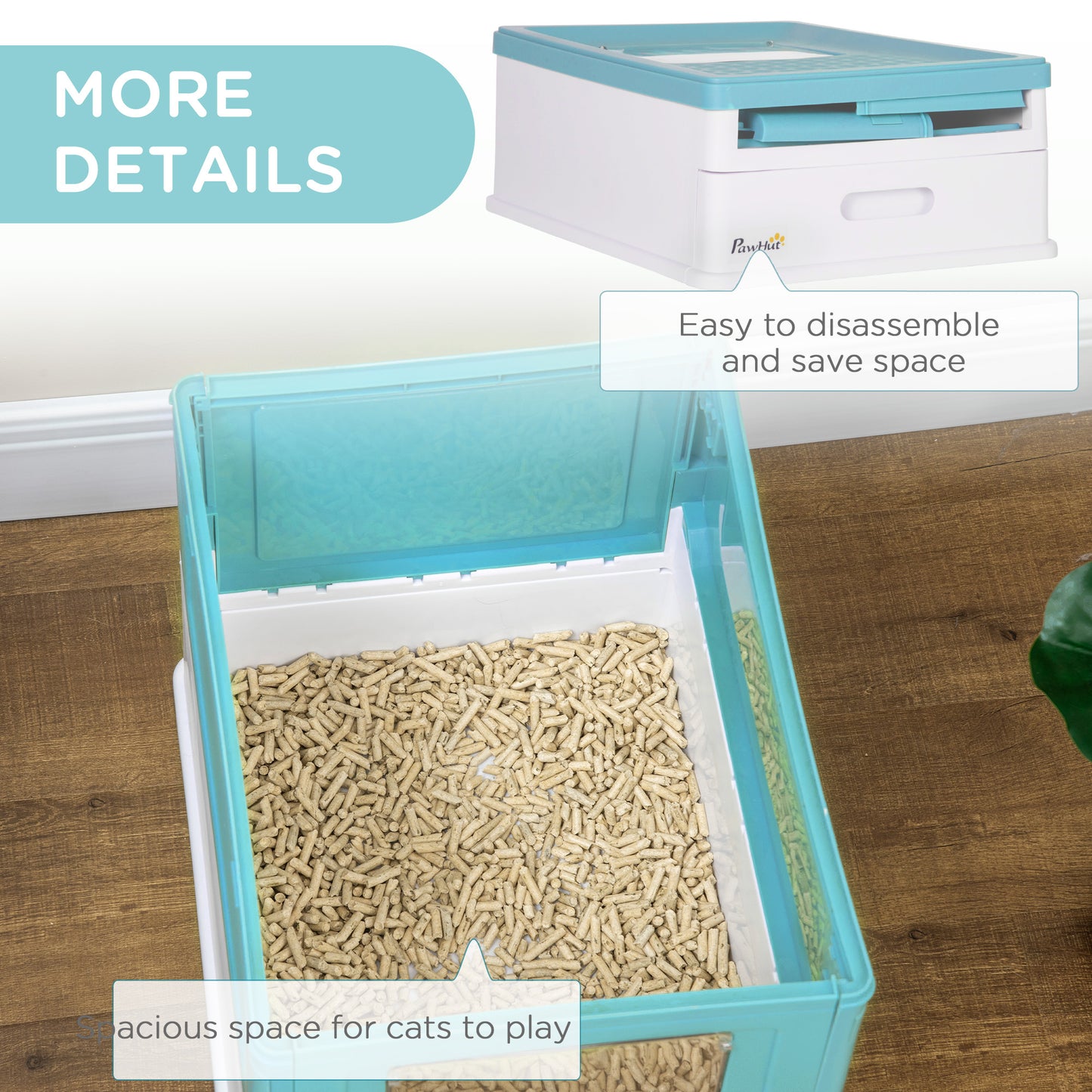 Hooded Cat Litter Box, Pet Toilet w/ Scoop, Tray - Light Blue