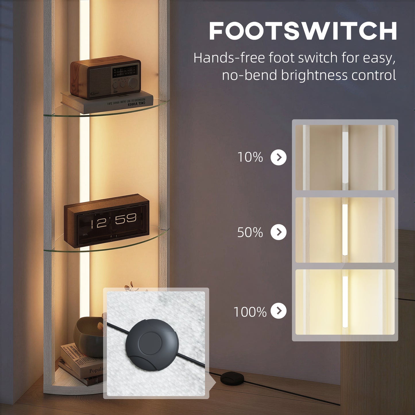 LED Floor Lamp with Shelves, Dimmable Standing Lamp with Foot Switch
