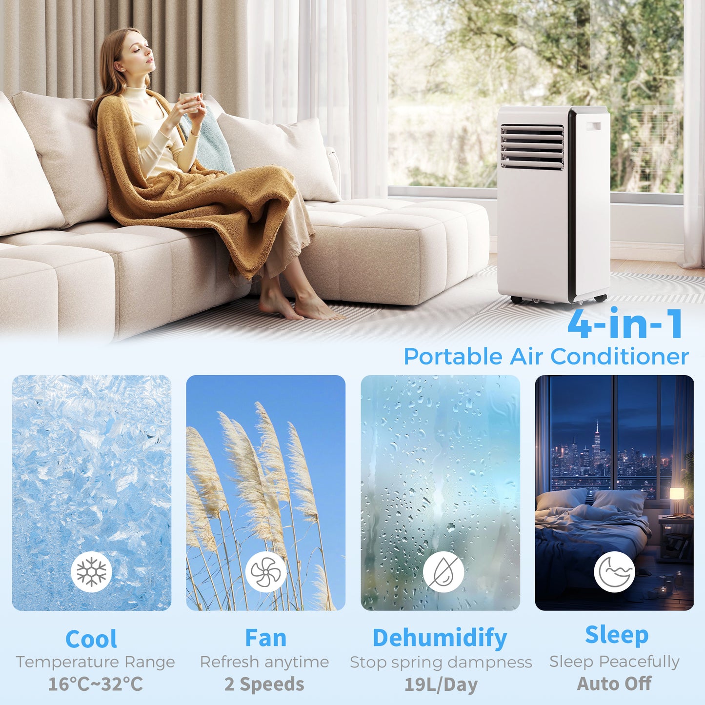 4-in-1 Portable Air Conditioner 7000 BTU Air Conditioning Unit White