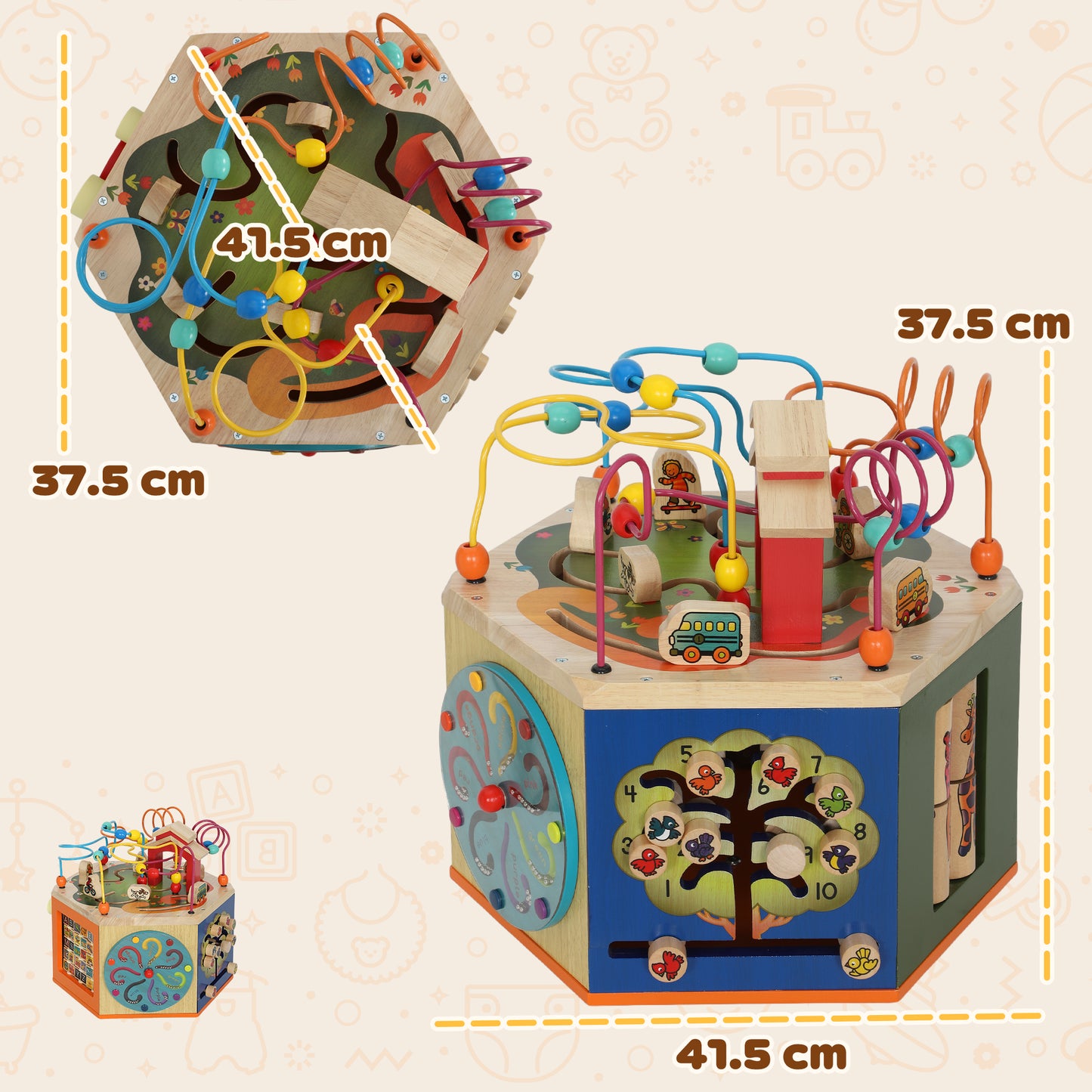 Wooden Activity Cube, 8 in 1 Baby Activity Cube Toys for 18M+