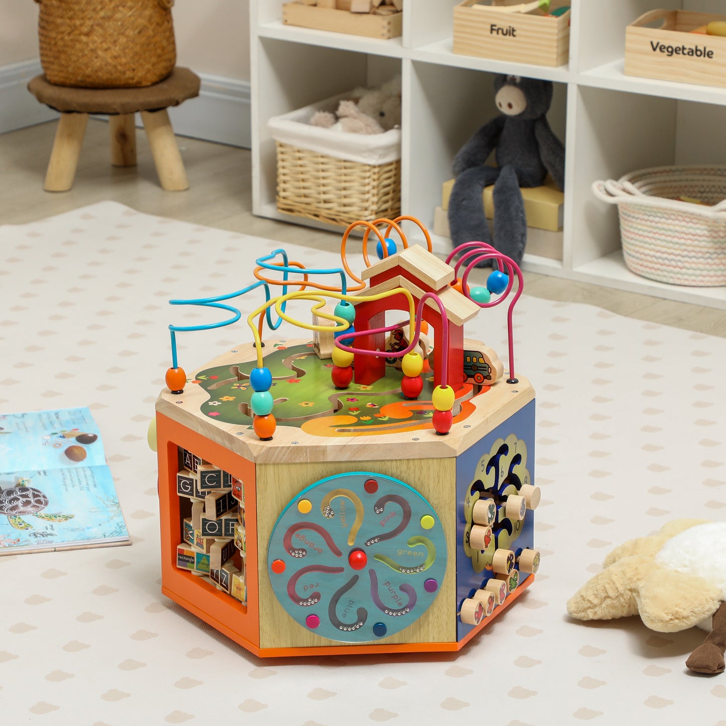 Wooden Activity Cube, 8 in 1 Baby Activity Cube Toys for 18M+