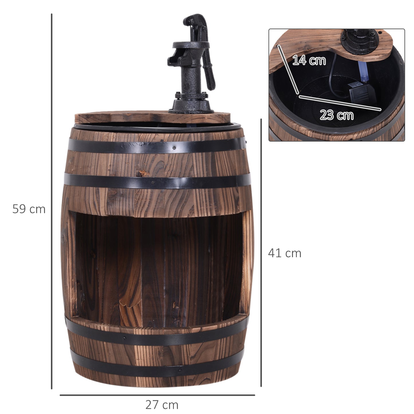 Wood Barrel Pump Garden Fountain Water Feature Flower Planter Stand New