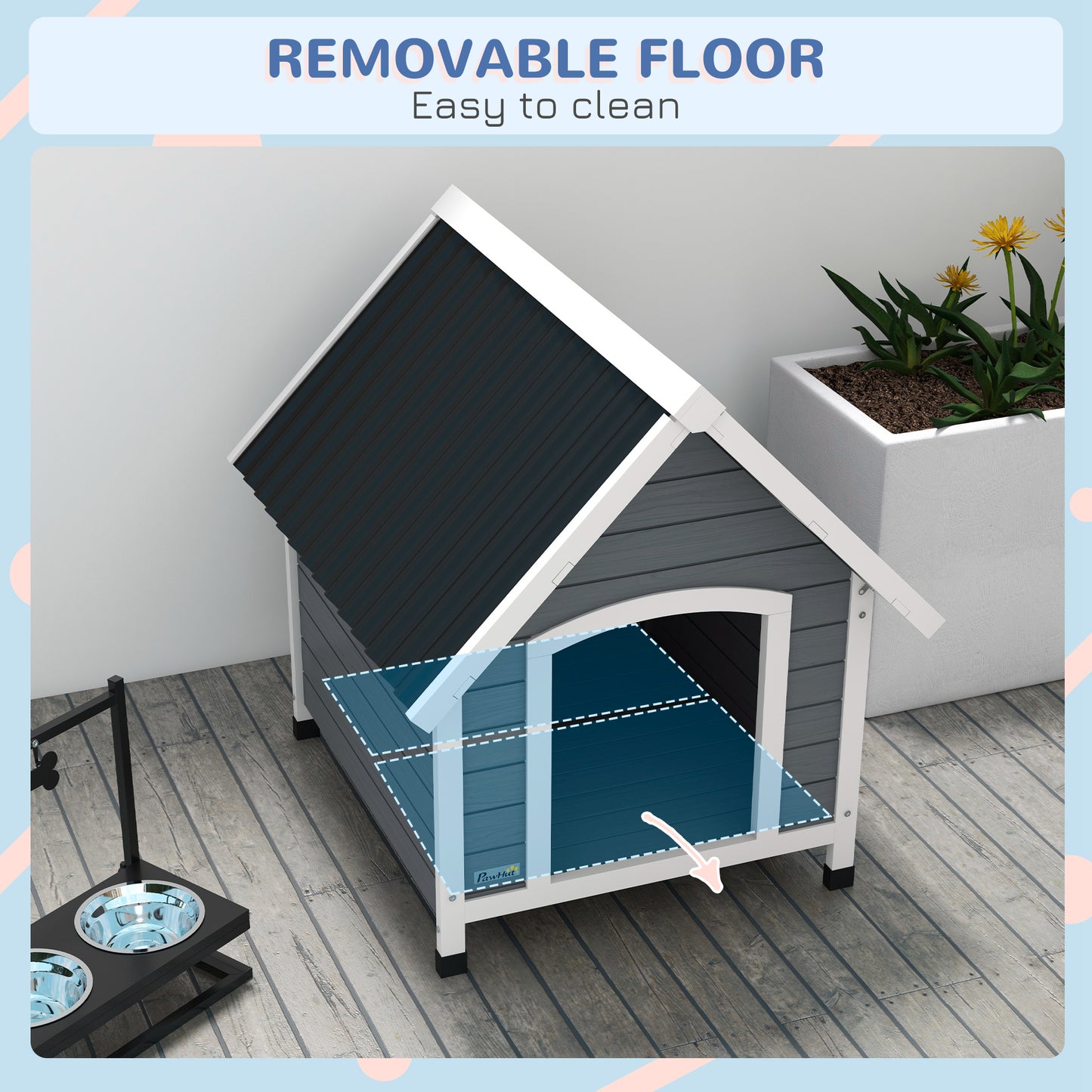 Dog Kennel Outdoor Dog House w/ Removable Floor, for Medium Dogs
