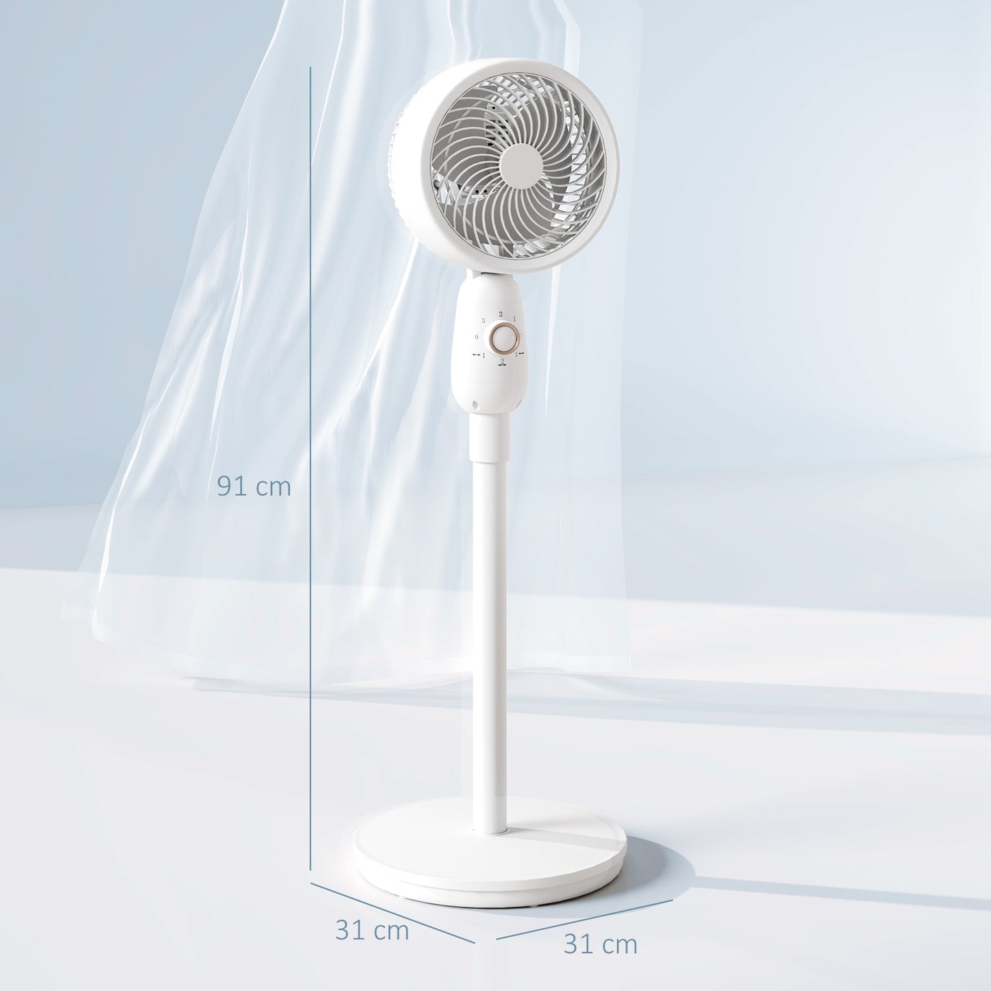 Pedestal Fan for Bedroom, Powerful Air Circulator with 3 Speed, White
