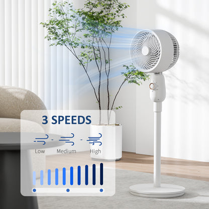 Pedestal Fan for Bedroom, Powerful Air Circulator with 3 Speed, White