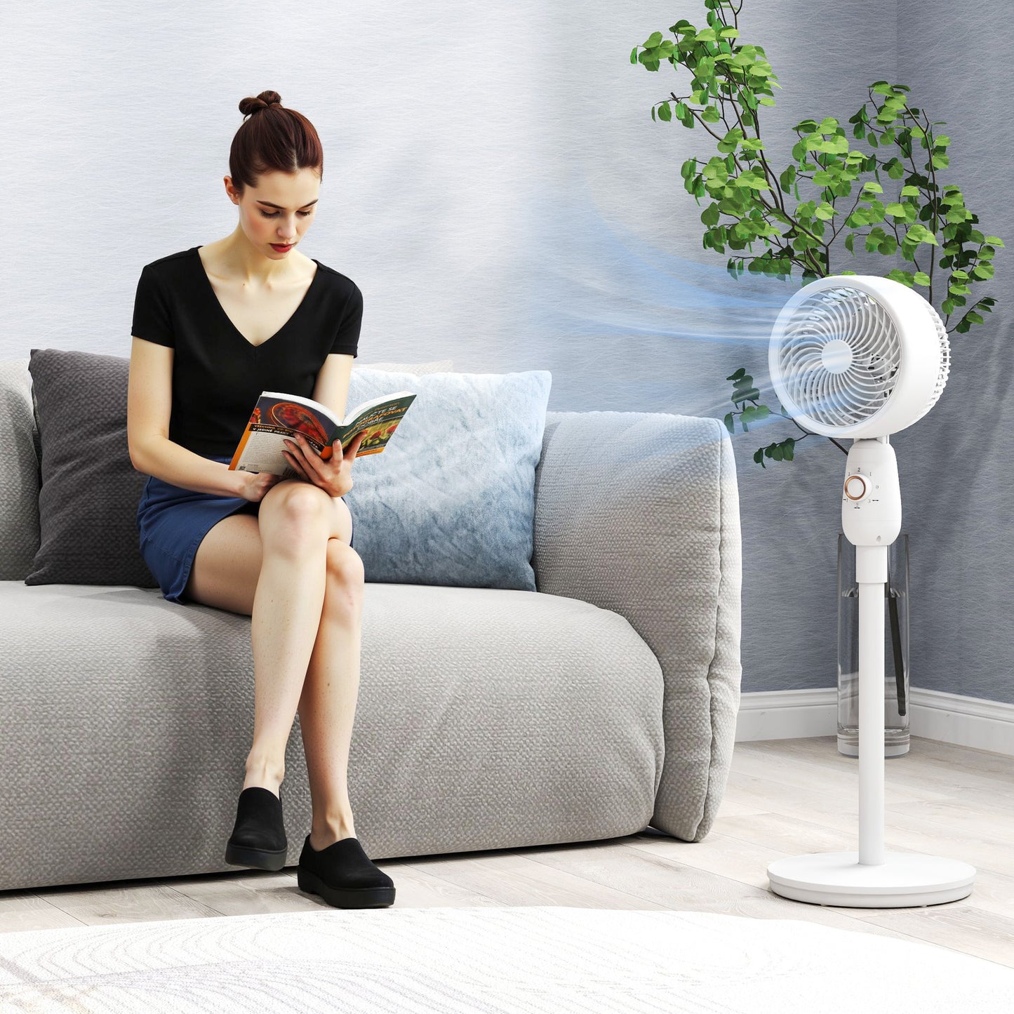 Pedestal Fan for Bedroom, Powerful Air Circulator with 3 Speed, White