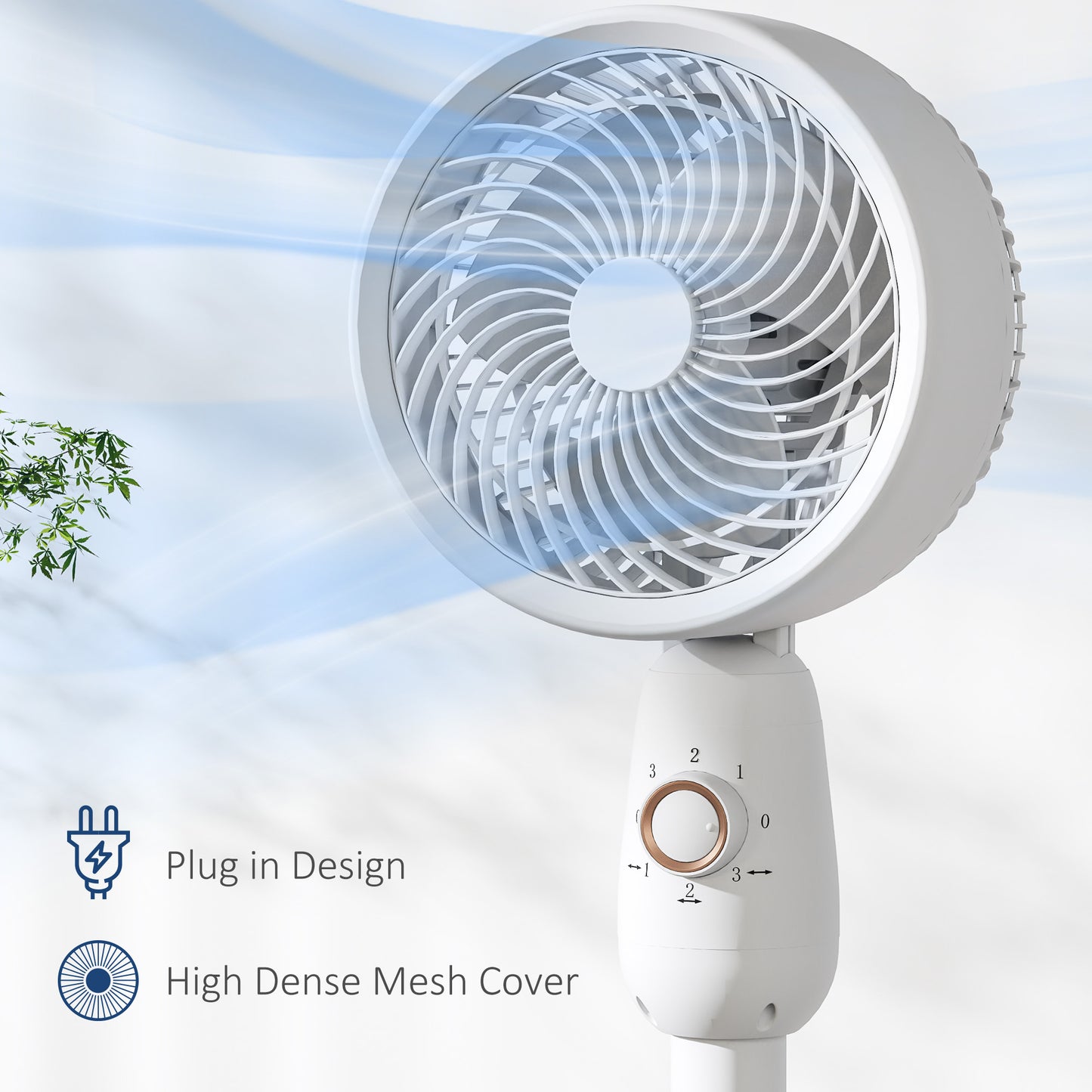Pedestal Fan for Bedroom, Powerful Air Circulator with 3 Speed, White