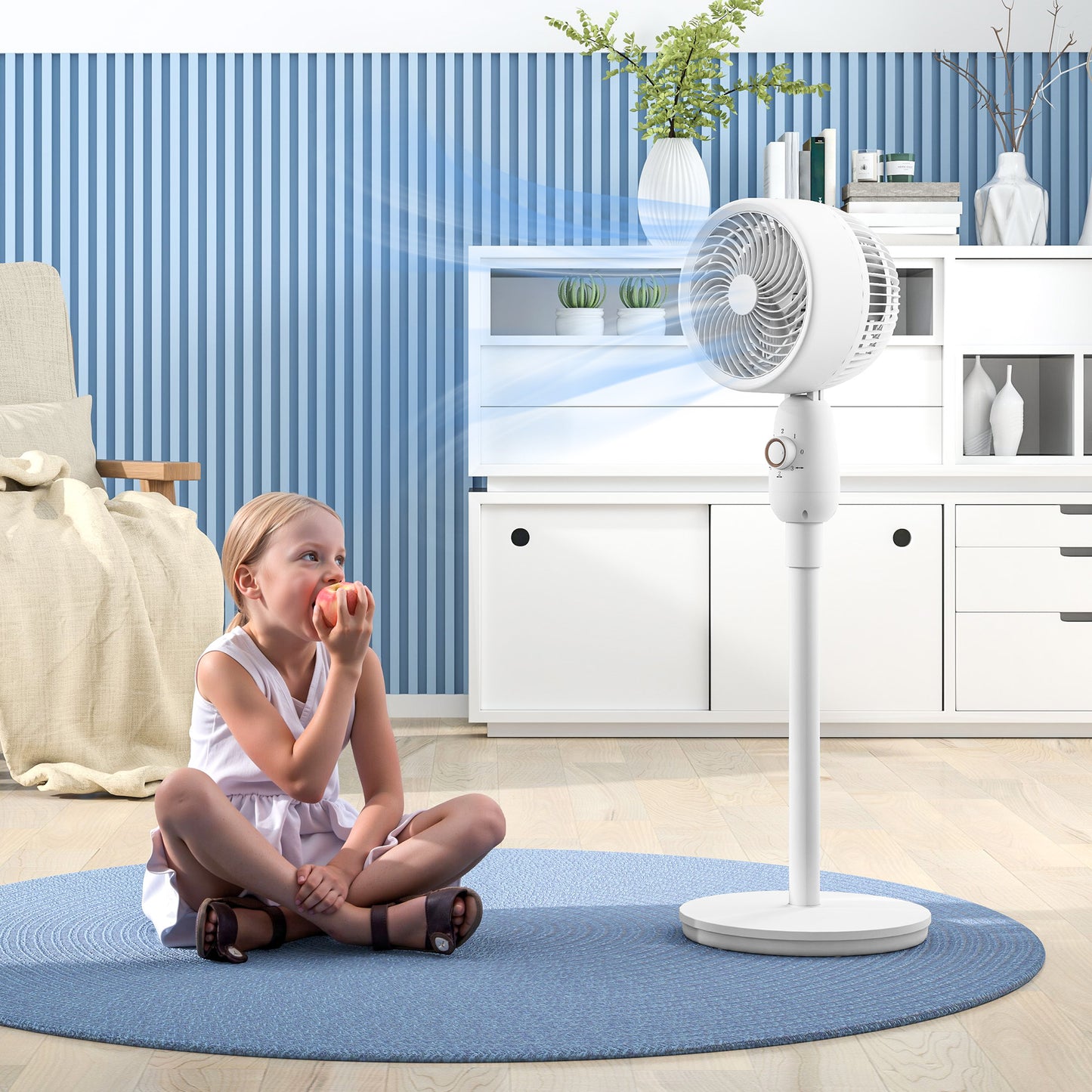 Pedestal Fan for Bedroom, Powerful Air Circulator with 3 Speed, White