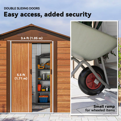 7.7x6.4ft Garden Shed, Tool Storage Sliding Door Wood Effect