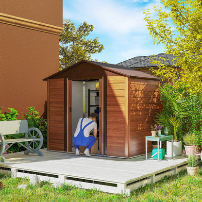 7.7x6.4ft Garden Shed, Tool Storage Sliding Door Wood Effect