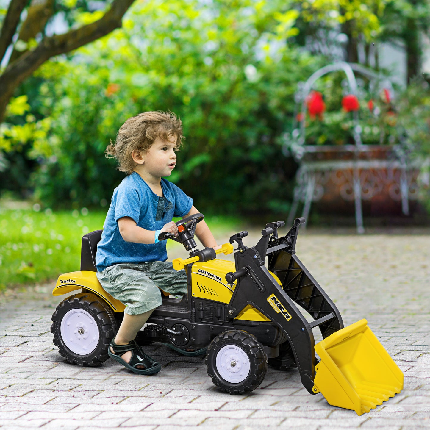 Pedal Go Kart Ride On Excavator W/ Front Loader Digger Four Wheels Child Toy, for 3 Years Old