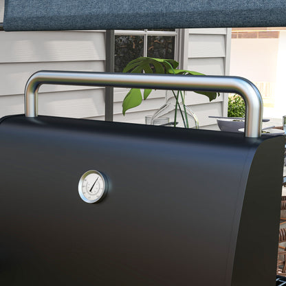 Outdoor Wheeled Charcoal Barbecue Grill Trolley with Shelves, Black