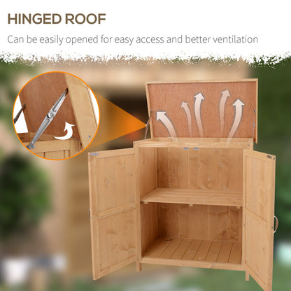Wooden Garden Storage Shed with Hinged Roof and Shelves, Outdoor Storage Cabinet Chest, Double Doors