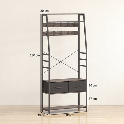 Coat Rack with Shoe Storage, Bench and 10 Hooks, Grey
