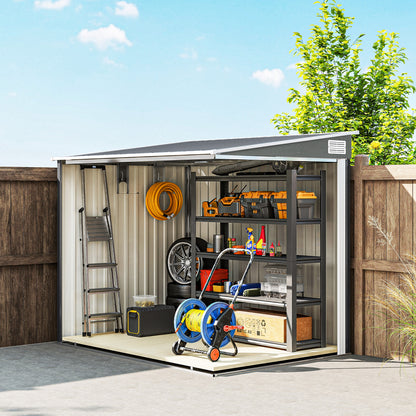7 x 5FT Garden Shed w/ Foundation Lean to Metal Tool Shed Grey