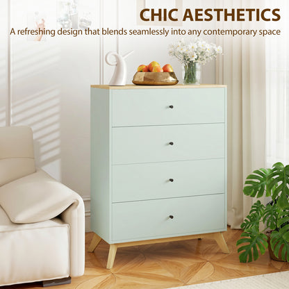 Chest of Drawers, 4 Drawer Storage Cabinet Floor Tower Cupboard for Bedroom Living Room, Light Green and Oak