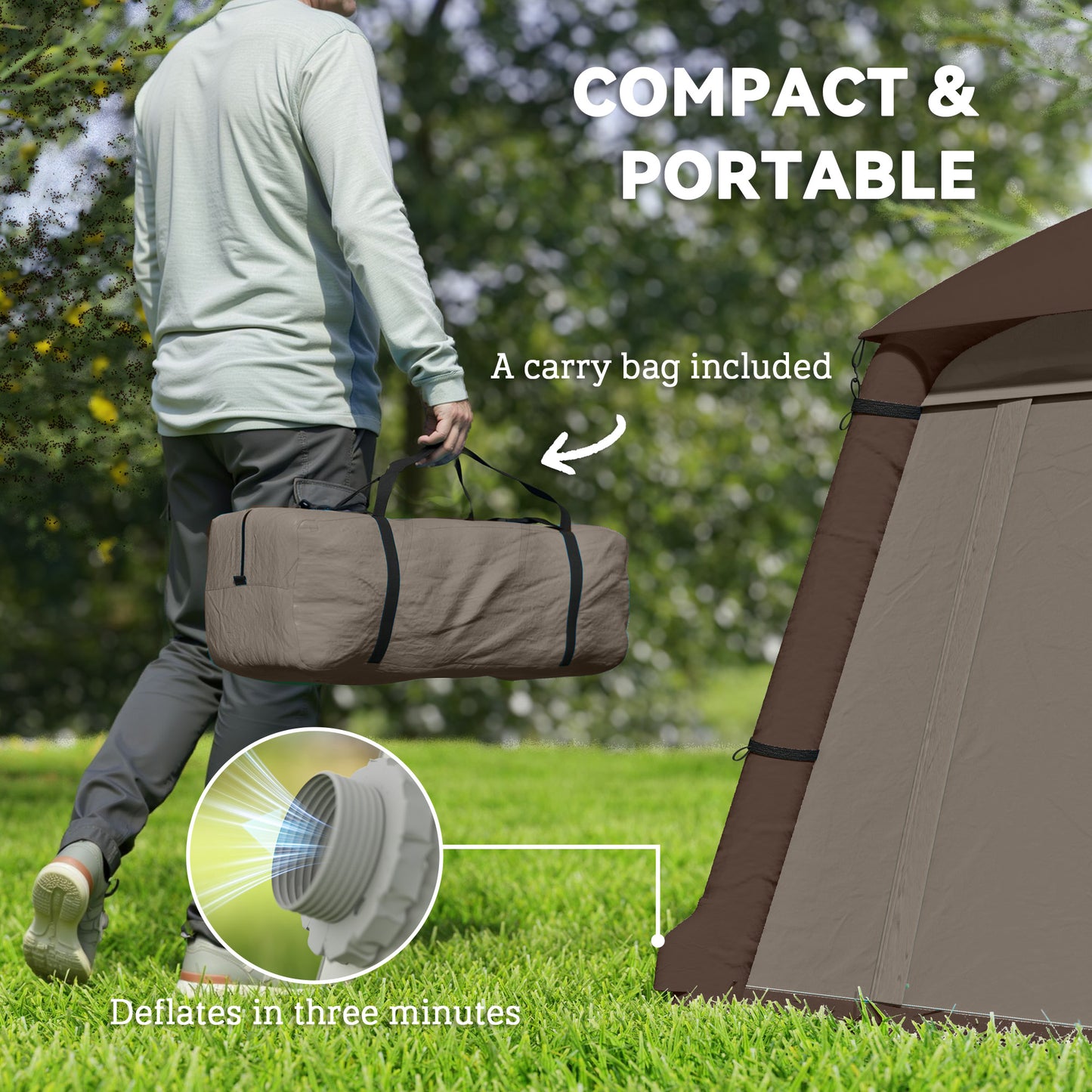 Inflatable Camping Tent, Easy Setup 2 Man Tent, Khaki