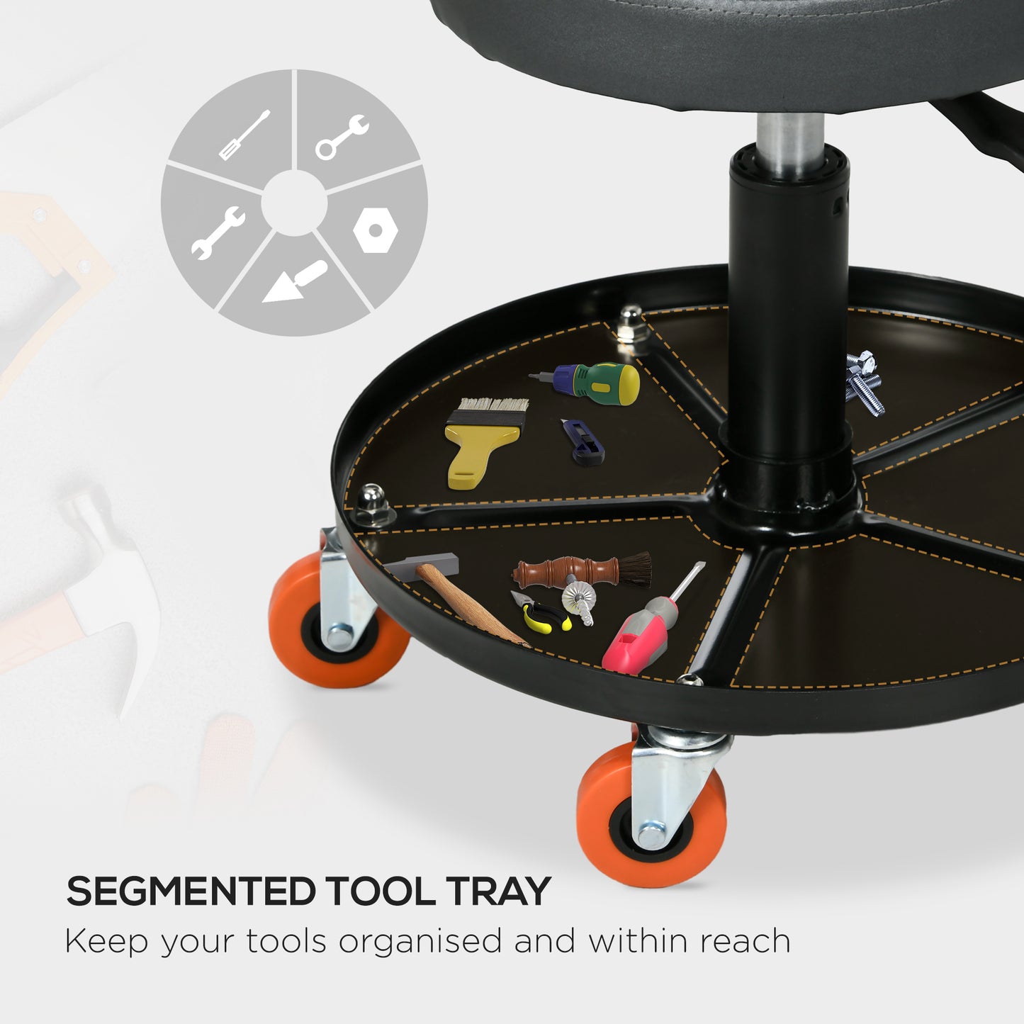 Pneumatic Adjustable Mechanic Stool w/ Tool Tray, Wheels