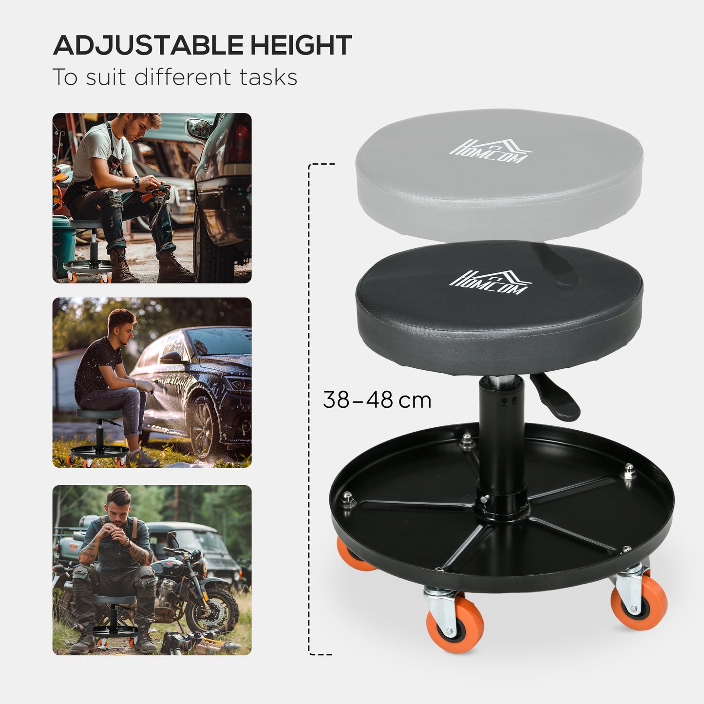 Pneumatic Adjustable Mechanic Stool w/ Tool Tray, Wheels