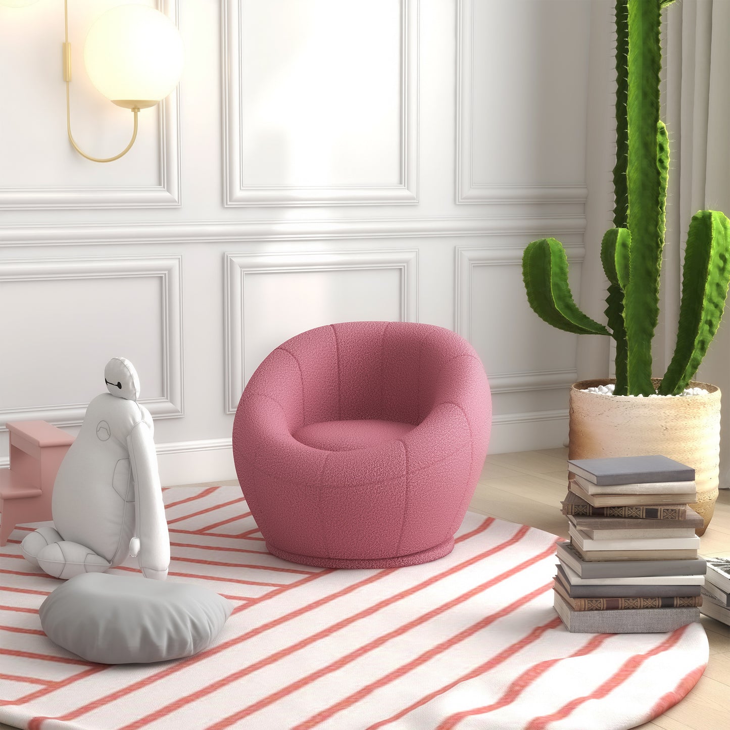 Warehouse Clearance -  Modern Accent Chair, Swivel Upholstered Armchair for Living Room, Bedroom, Home Office, Pink