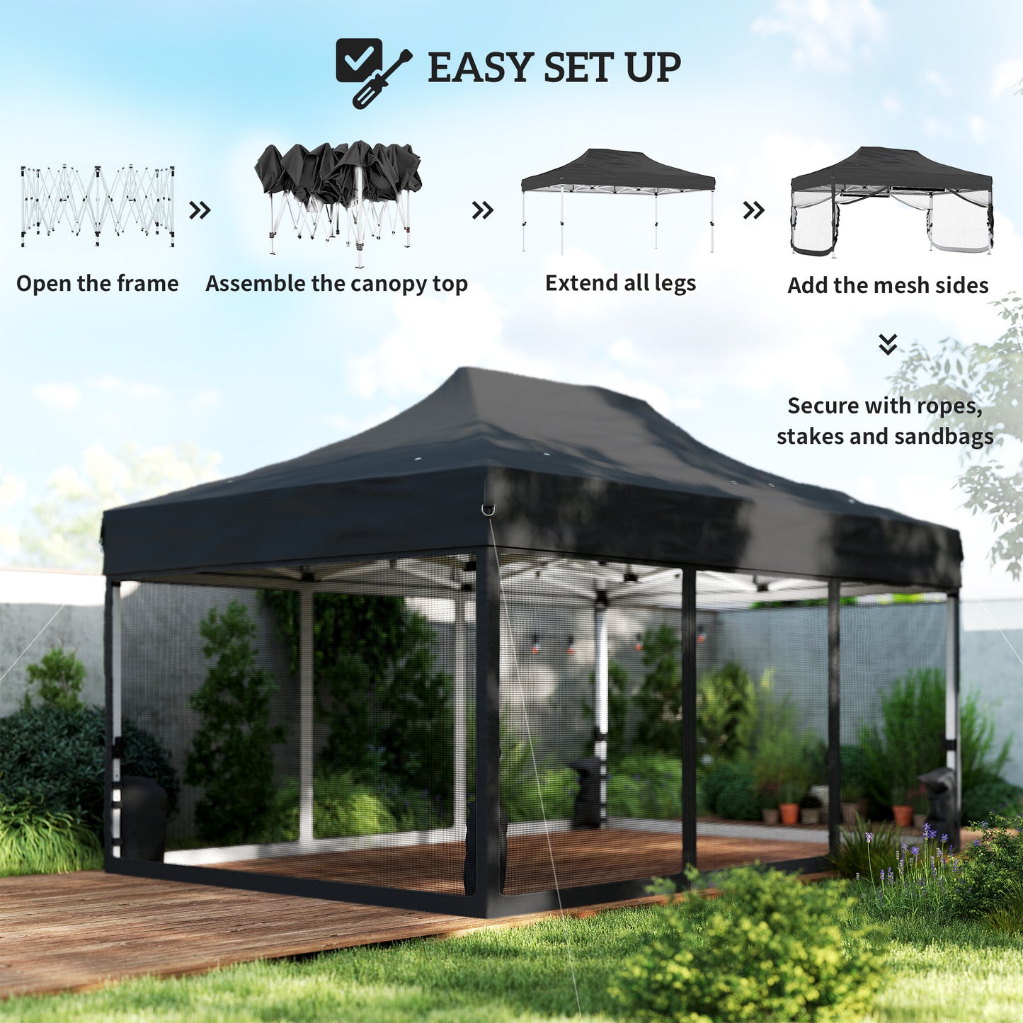 3 x 4.5 m Pop Up Gazebo with Mesh, Heavy Duty Party Tent Marquee