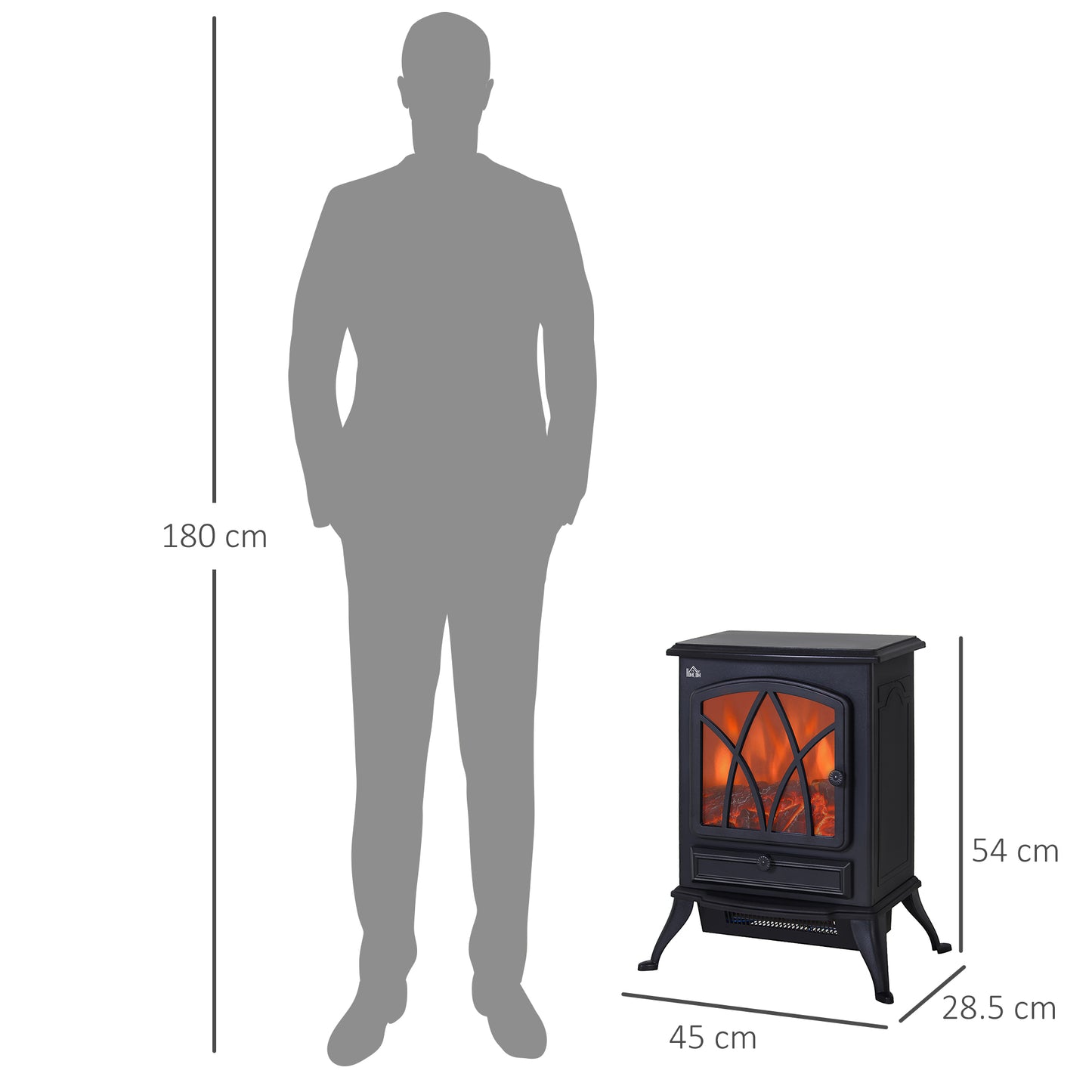 Free Standing Fireplace Flame Effect Electric Heater Log Burning Black