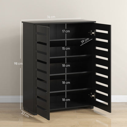 Shoe Storage Cabinet with Slatted Doors for 15 Pairs of Shoes Black