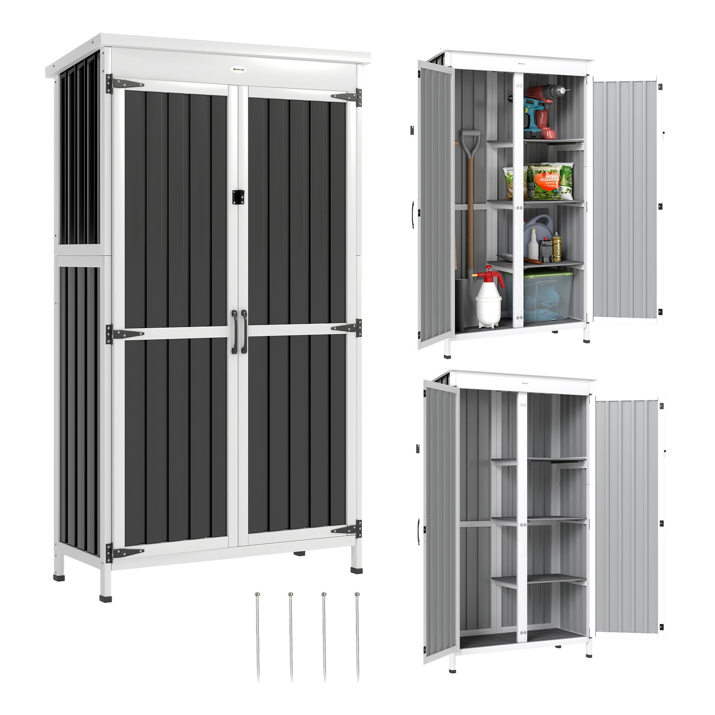 Outdoor Storage Cabinet with Removable Shelves, White and Black