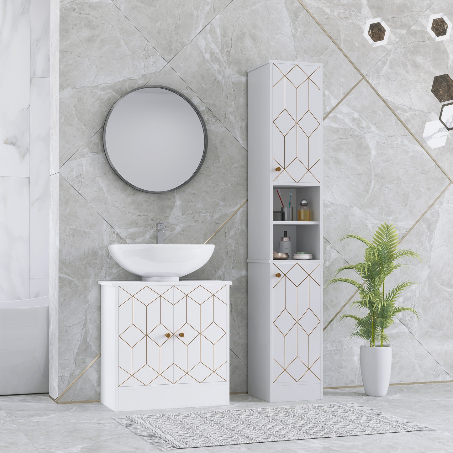 Slim Bathroom Storage Unit, Bathroom Cabinet with Doors, White