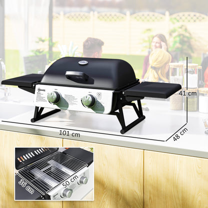Portable Tabletop Gas Barbecue Grill with Thermometer, Black