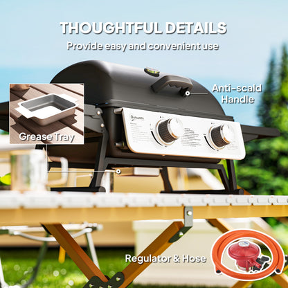 Portable Tabletop Gas Barbecue Grill with Thermometer, Black