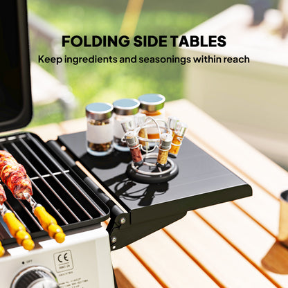 Portable Tabletop Gas Barbecue Grill with Thermometer, Black