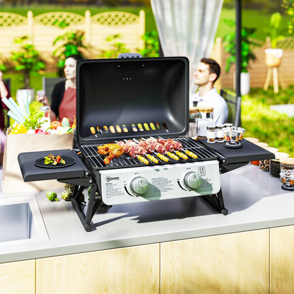 Portable Tabletop Gas Barbecue Grill with Thermometer, Black