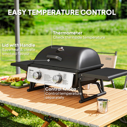 Portable Tabletop Gas Barbecue Grill with Thermometer, Black