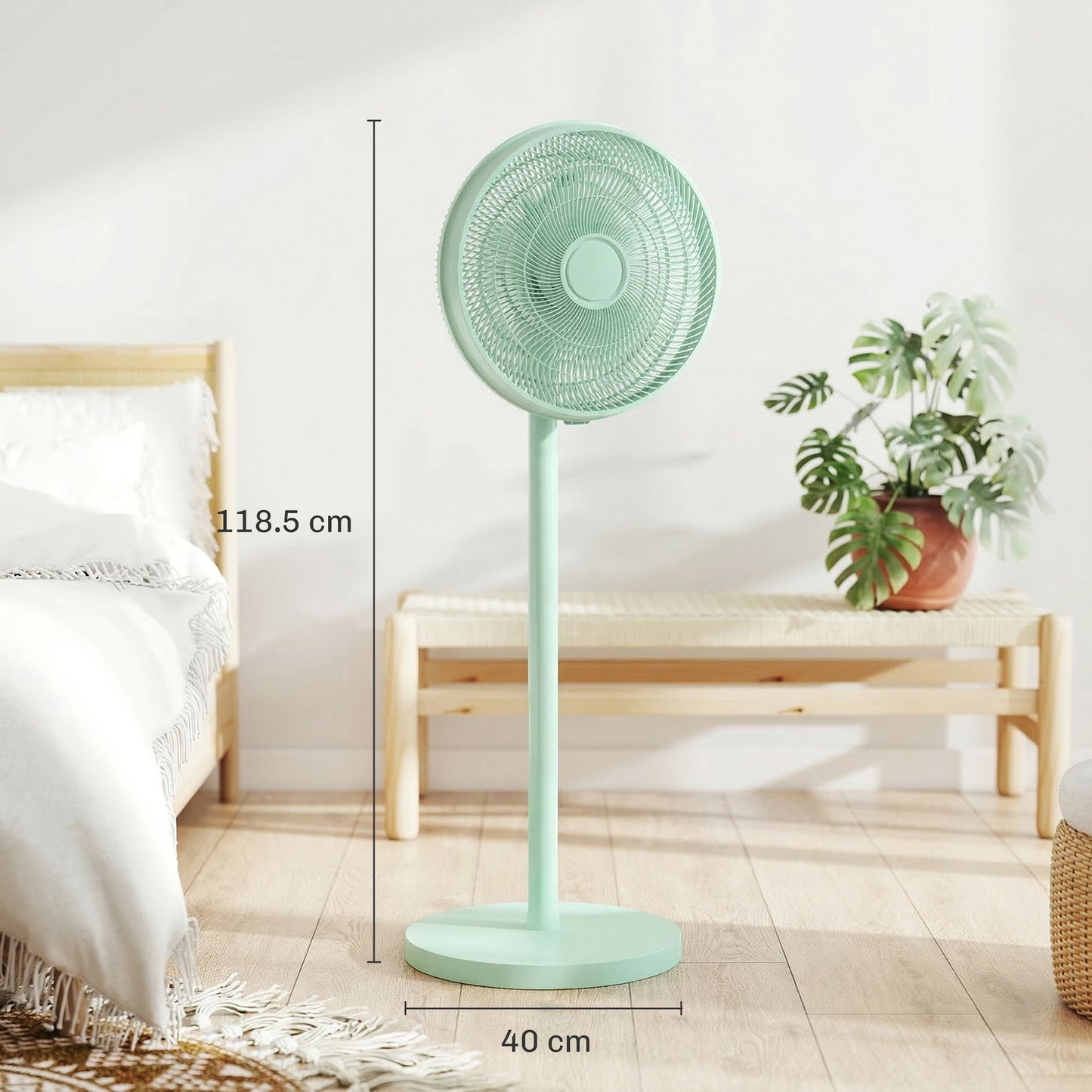 40 cm Standing Pedestal Fan, Quiet Electric Cooling Floor Fan, Green