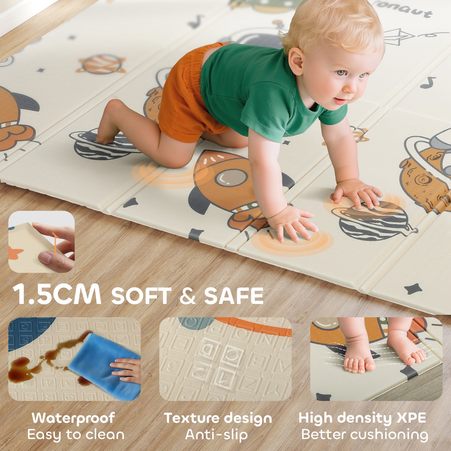Baby Play Mat, Foldable Activity Playmat, Astronaut & Planet Theme