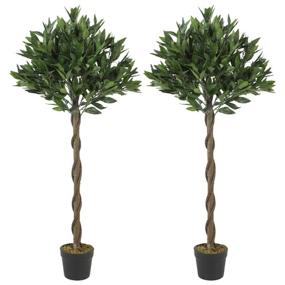 Artificial Bay Laurel Topiary Trees with Twisted Trunk, Realistic Lush Topiary Ball Tree with Weighted Pot, 120cm Indoor Greenery Plant for Home Office Garden Decor, Set of 2, Green