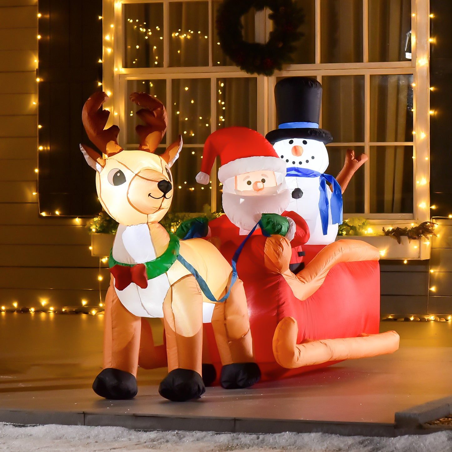 6.5ft Christmas Inflatable Santa Claus on Sleigh Deer with LED Light