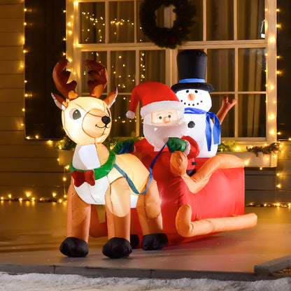6.5ft Christmas Inflatable Santa Claus on Sleigh Deer with LED Light