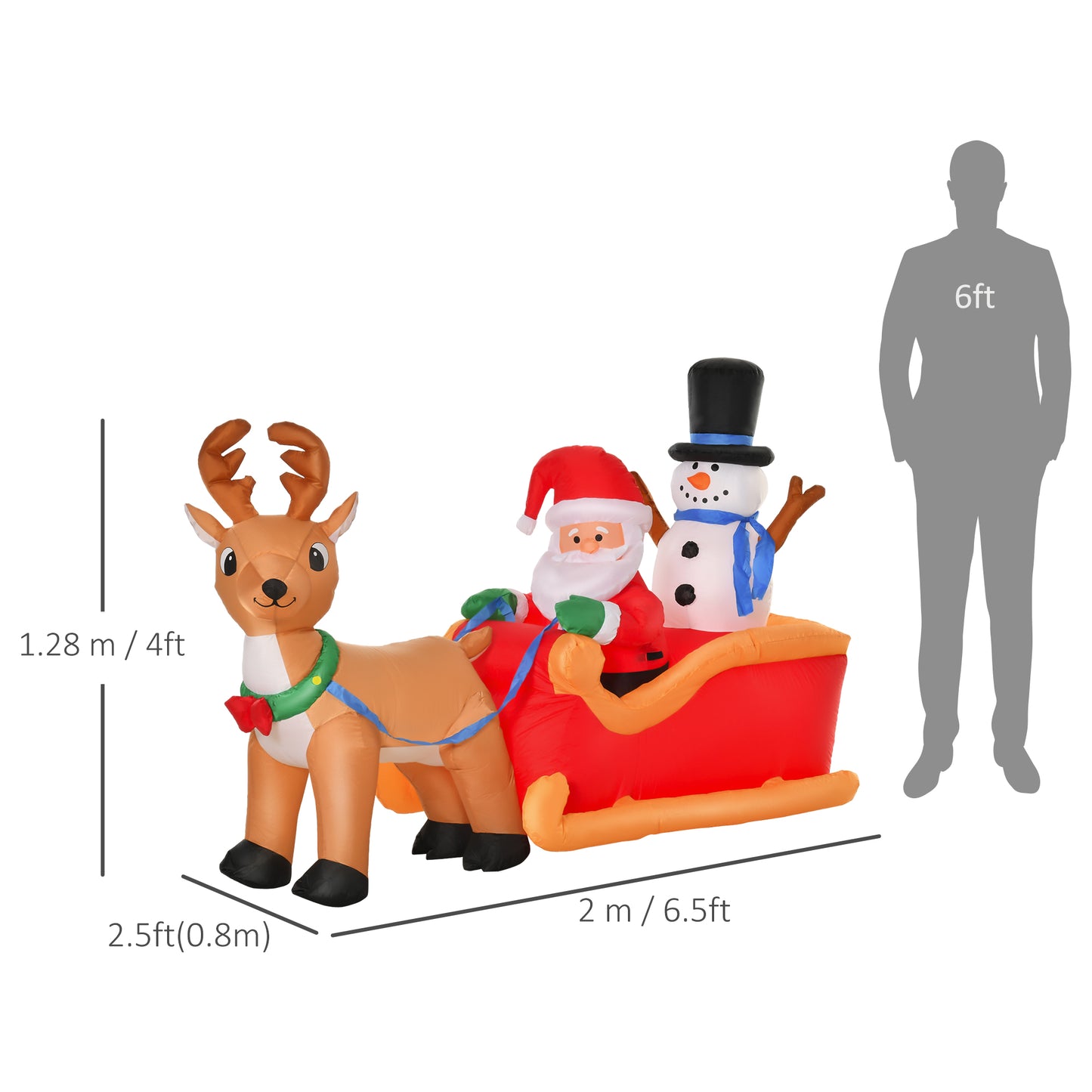 4ft Christmas Inflatable Santa Claus on Sleigh Deer LED Light Decoration