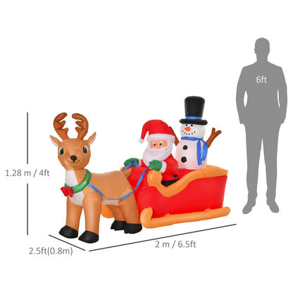 6.5ft Christmas Inflatable Santa Claus on Sleigh Deer with LED Light