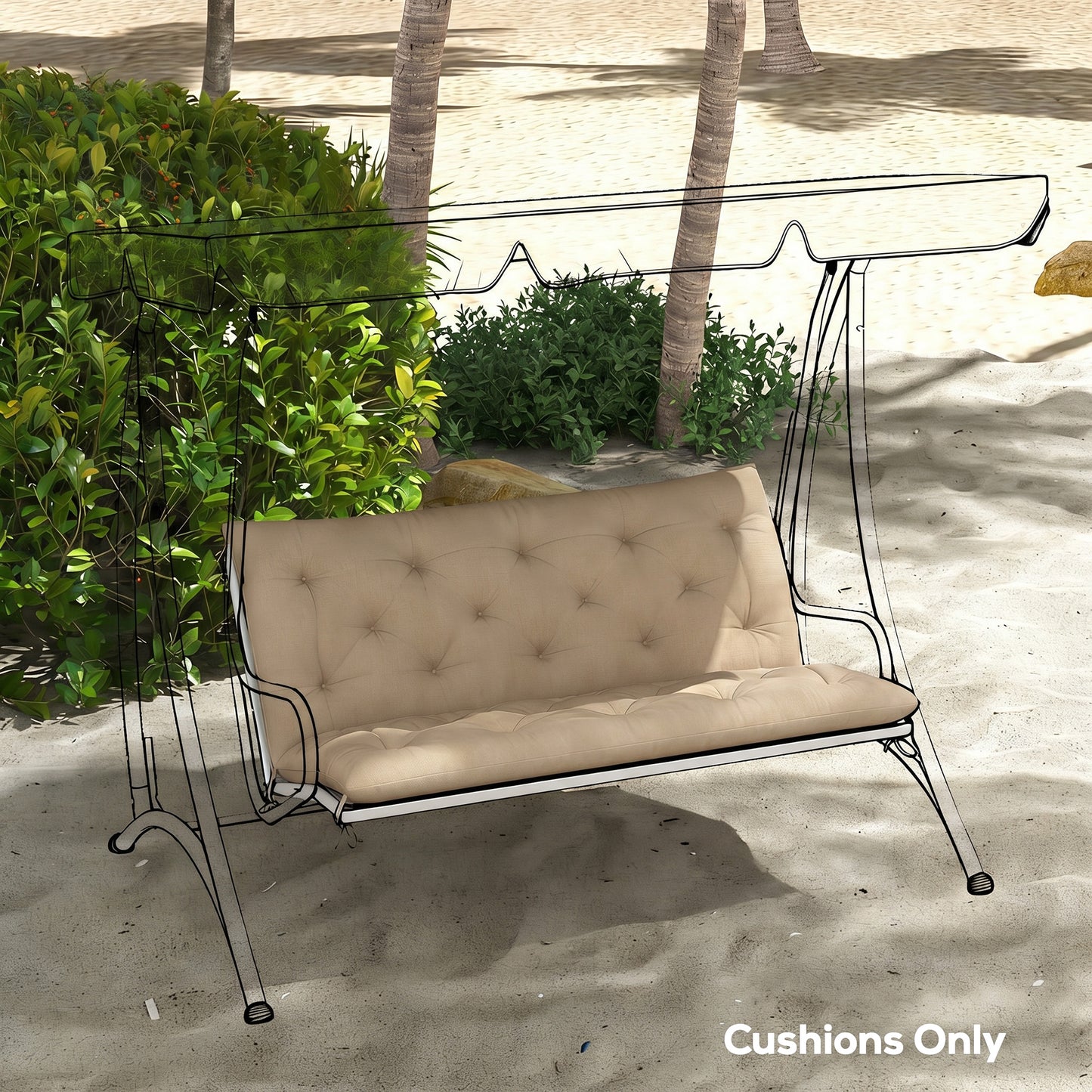 Garden Bench Cushion, Seat Pad with Ties, Khaki