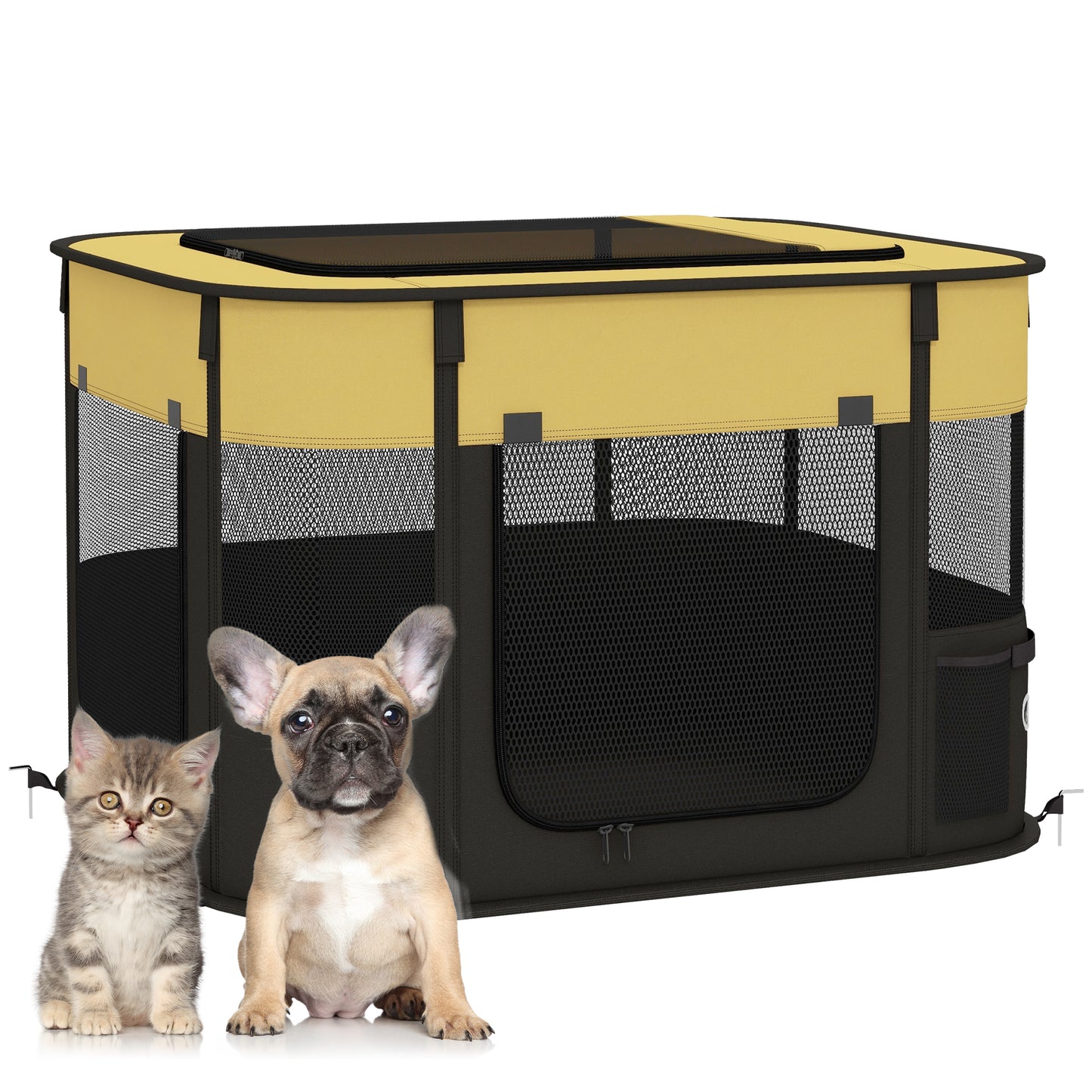 Dog Pen, Pet Playpen, Portable Foldable Dog Cat Playpen Soft Pet Cage with Storage Bag for Puppies, Rabbits, Kittens, Guinea Pigs, 74 x 60 x 45cm - Yellow