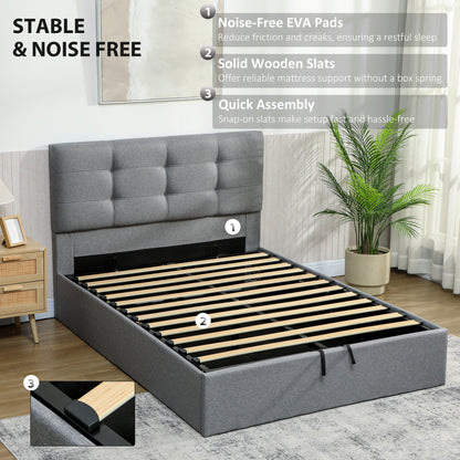 Upholstered Double Ottoman Bed, 4ft6 Double Ottoman Bed with Gas Lift Storage - Grey