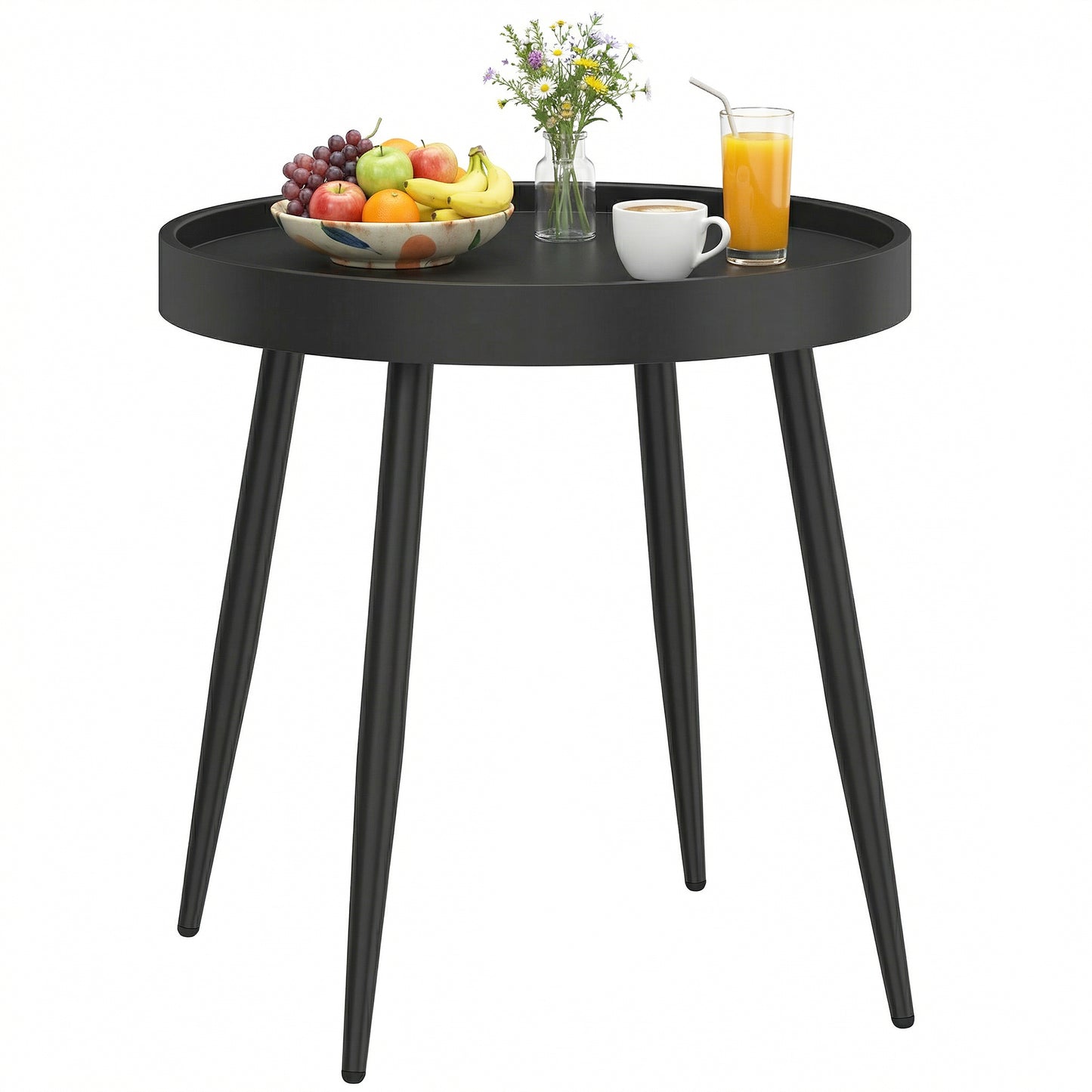 49.5 cm Round Garden Table, Small Outdoor Coffee Side Table with Plastic Tray-Style Top, Metal Legs, Garden Tables for Indoor, Patio, Porch, Balcony, Black