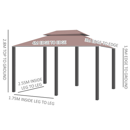 4m x 3(m) Metal Gazebo Canopy Party Tent Garden Pavillion Patio Shelter Pavilion with Curtains Sidewalls Brown