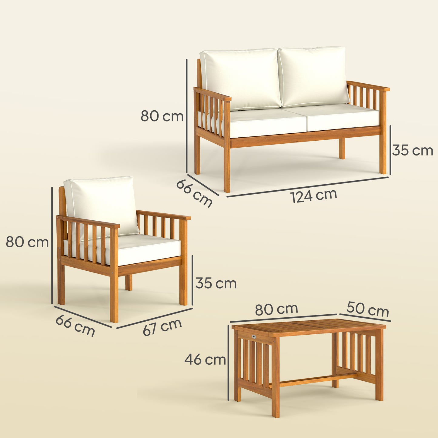 4 Seater Acacia Wood Patio Conversation Set Slatted Design Teak