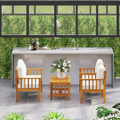 4 Seater Acacia Wood Patio Conversation Set Slatted Design Teak
