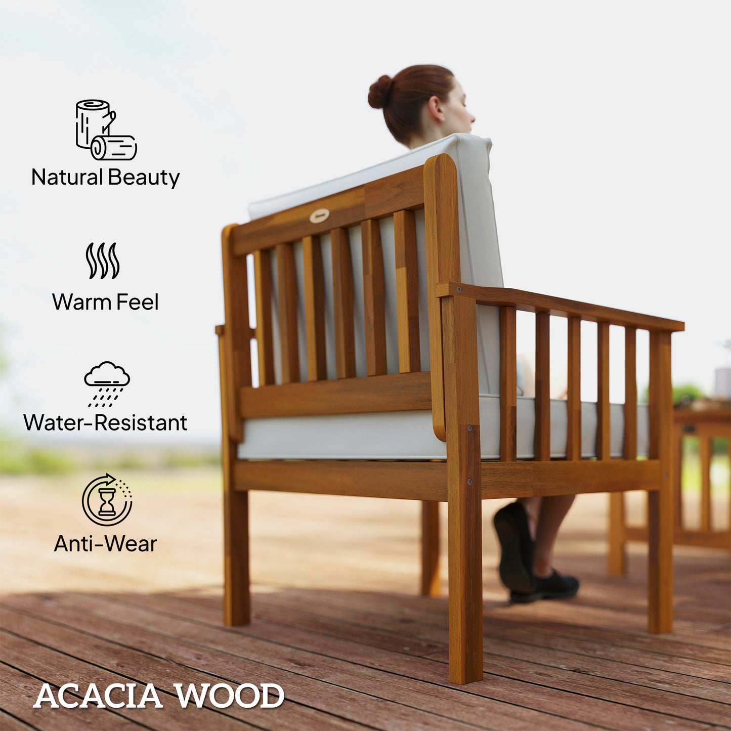 4 Seater Acacia Wood Patio Conversation Set Slatted Design Teak